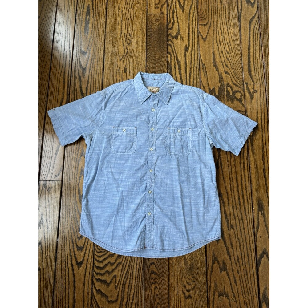 Men’s Vintage Italia Button Up Short Sleeve Blue Shirt, Size XL